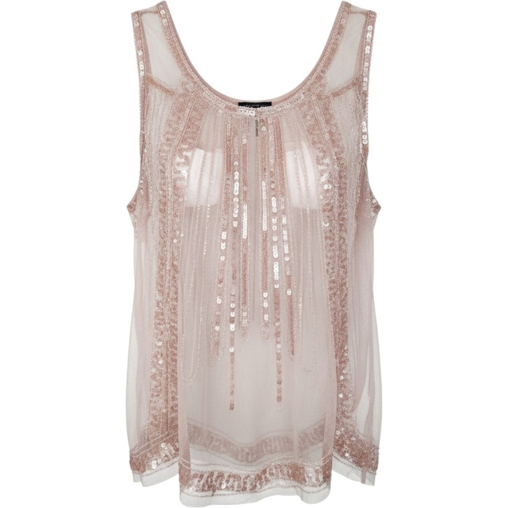 Torrid Pink Sheer Mesh Sequin Beaded Tank Top Plus Size 0 L XL Scoop Neck